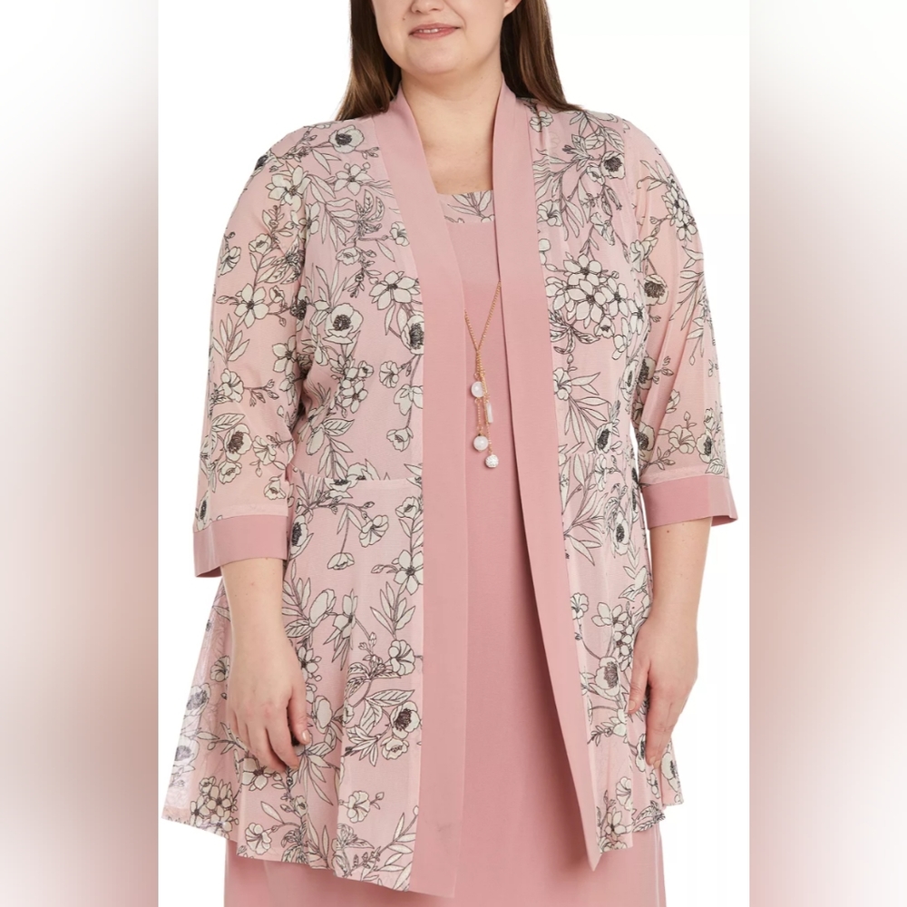 R & M Richards 3/4 Sleeve Floral Power Mesh Jacket Dress, Pink/Gold Size…